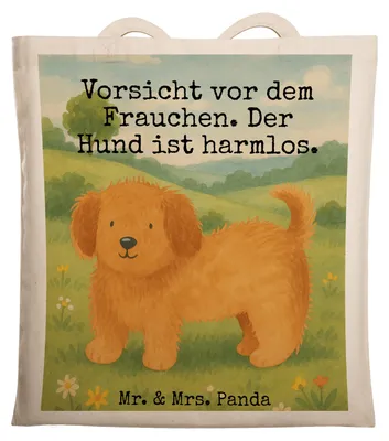 Produktbild von Mr. & Mrs. Panda Tote Bag Hund Flauschig Design - Weiß - Geschenk, Laptoptasche, Shopping Tasche, Schultasche, Uni, Niedlich, Hunde, Sprüche, Witzig, Hundeliebe