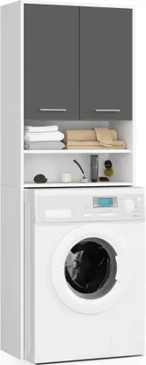 Produktbild von Waschmaschinenumbauschrank FIN Weiß, Graphitgrau 64 cm 2 Türen B64xH180xT30 cm
