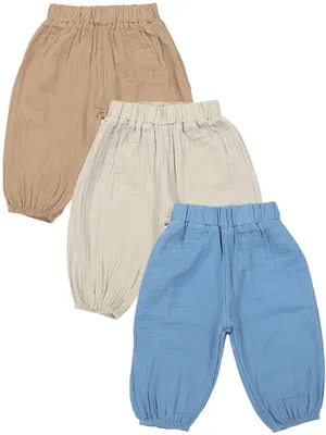 Produktbild von TupTam Baby Unisex Musselin- Pumphose 3er Pack, Farbe: Hellblau_Beige_Hellbeige, Größe: 116