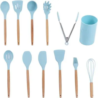 Produktbild von Silikon-Kochgeschirr-Set mit Hitzebeständigen Holzgriffen