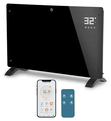 Obrázek produktu pro Ikodm Elektrické topení 2500W, černá, konvektorový ohřívač, Wi-Fi aplikace, dotykové ovládání, rozsah teplot 5–50°C, časovač 24 hodin, ochrana IP24, mobilní provedení s kolečky