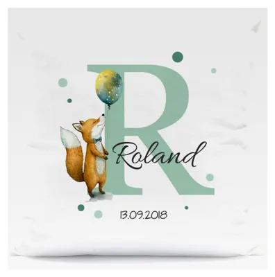 Produktbild von Personalisiertes Dekokissen mit Tiermotiv und Initiale - Mit Name & Datum - 40x40 cm - Mit Füllung - Personalisierte Geschenke für Weihnachten und Geburtstag - Fuchs