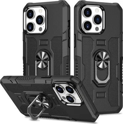 Produktbild von iPhone 15 Pro Hülle, Dual Layer Robuste Rüstung Ringhalter Ständer Schutzhülle für iPhone 15 Pro Schwarz