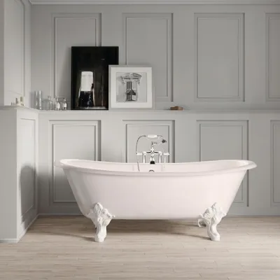 Produktbild von Freistehende Gusseisen Badewanne BRADFORD weiß Füße CHROM 180 cm