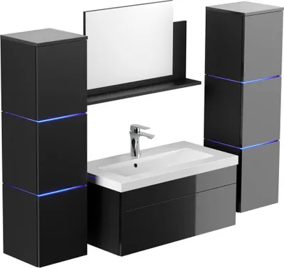 Produktbild von HOME DELUXE - Badmöbel-Set - WANGEROOGE BIG Schwarz - X-Large - inkl. Waschbecken und komplettem Zubehör - Breite Waschbecken: ca. 80 cm I Badezimmermöbel Waschtisch Badmöbelset