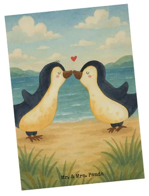 Produktbild von Mr. & Mrs. Panda Grußkarte Pinguine Kuss Design - Weiß - Geschenk, Ansichtskarten, Fotokarte, Freund, für Partner, Postkarten, Postkarte, Hochzeitstag, Valentinstag