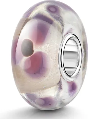 Produktbild von MATERIA by Matthias Wagner Blüten Glas Bead Element weiß lila Anhänger für Armband mit Silber Hülse 978