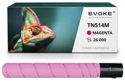 Image de Cartouche de toner compatible Evoke pour imprimantes Konica Minolta TN514M TN-514 C558 / A9E8330, couleur magenta, rendement de 26 000 pages, compatible avec les modèles BIZHUB C458 C558 C658