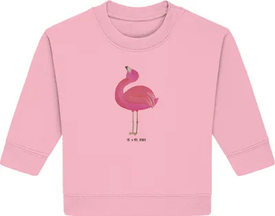 Produktbild von Mr. & Mrs. Panda Organic Baby Pullover Flamingo Stolz 12. - 18. Monat - Baumwolle Pink - Geschenk, Beste Freundin, Selbstliebe, Bullover, Mama