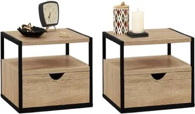 Produktbild von Famanu Nachtkästchen Set 2 Stück mit 1 Schublade und 1 Ablage - Schwarz