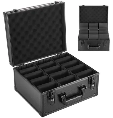 Produktbild von SucceBuy Kartenaufbewahrungsbox für 180 PSA-Slab-Karten, Schwarze Box für 120 SGC, 100 BGS, 520 Toploader oder über 999 lose Karten, mit 3 Reihen, 12 Trennfächern und mechanischem Schloss