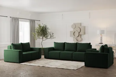 Produktbild von Sofaset Designersofa ESTELLE 3-2-1 in Stoff Opera Velvet Dunkelgrün