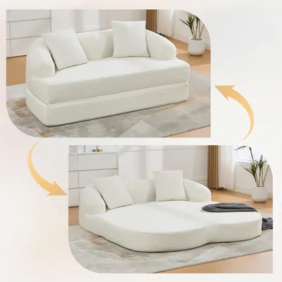 Produktbild von 2-in-1 Klappsofa Zweisitzer Chenille ausklappbar 2 Kissen 157x84x65 cm beige