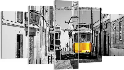 Produktbild von Bild auf Leinwand - Leinwandbild - 5 Teile - Straßenbahn Portugal Lissabon - 160x85cm - Wand Bild - Wanddeko - Wandbilder - Leinwanddruck - Bilder - Wanddekoration - Leinwand bilder - EA160x85-4977