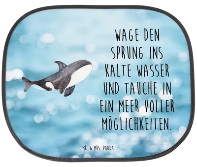 Produktbild von Mr. & Mrs. Panda Auto Sonnenblende Orca - Oceanblue - Geschenk, Sonnenschutz, Orcas, Selbstliebe, Büro, Meer, Seitenscheibe, hitzeschutz, Motivation