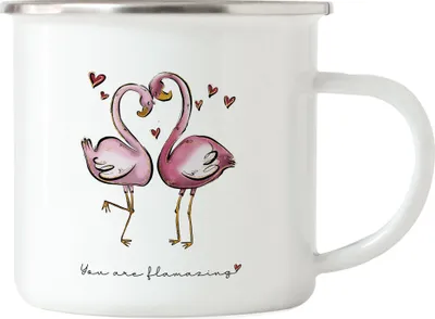 Produktbild von Flamingo Flamazing Emaille Tasse Valentinstag Freundin Freund Süß Geschenkidee Paar Liebe Couple Jahrestag