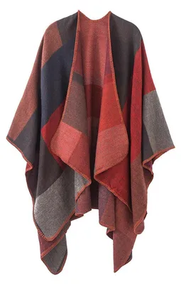 Immagine prodotto di Poncho da donna, invernale, caldo, elegante, a quadri/rosso, oversize