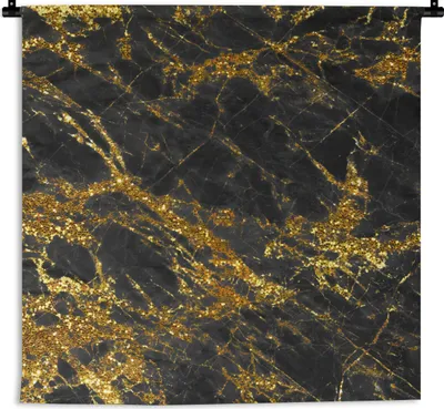 Produktbild von MuchoWow® Wandteppich Wandbehang Marmor - Gold - Schwarz - Chic 120x120 cm Tapisserie Dekoration Wandtuch - Modern - Baumwollgewebe