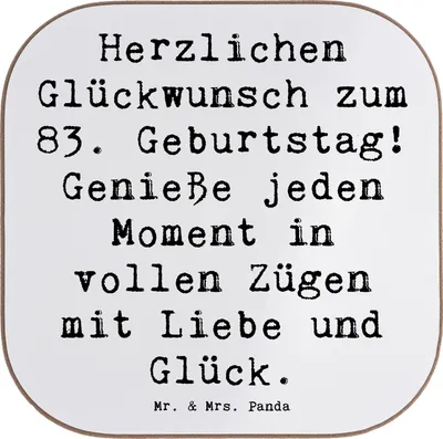 Produktbild von Mr. & Mrs. Panda Untersetzer Tasse Spruch 83. Geburtstag Liebe Glück - Weiß - Geschenk, Tassenuntersetzer, besondere Erinnerung, Alter, Coaster, Happy Birthday, und, Glas
