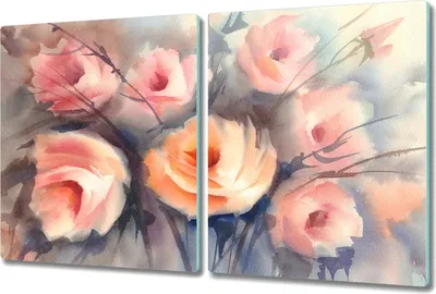 Produktbild von Glas-Herdabdeckplatte Glaskeramikkochfeld-Abdeckung Spritzschutz - 2x 40x52 cm - Rote Tulpen Aquarell
