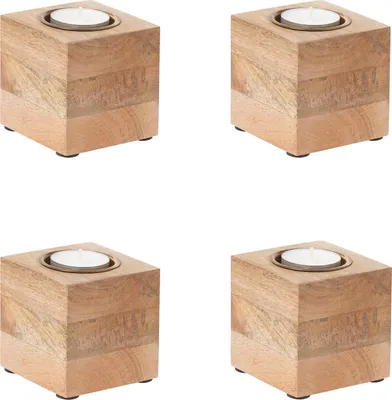 Image de Support pour bougies chauffe-plat massif, design scandinave, fabriqué à la main, lot de 4, couleur naturelle, 7,5 cm