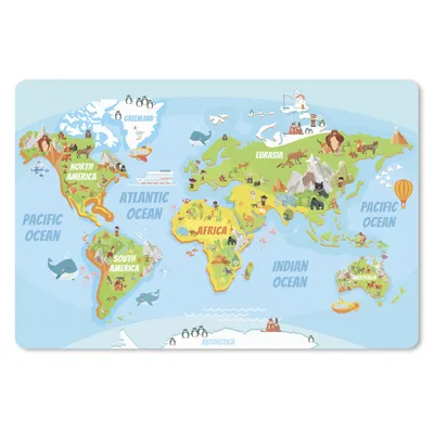 Produktbild von MuchoWow® Mauspad Mousepad Weltkarte - Kinder - Tiere 27x18 cm - Mousepads - Maus Mat - Pad - Mausunterlage - Büroartikel - Desk Matten