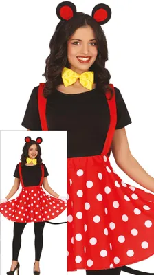Immagine prodotto di Costume di carnevale da topo rosso nero orecchie puntini vestito fiocco costume di carnevale da topo, taglia: 42 - 44 (L) colore: rosso
