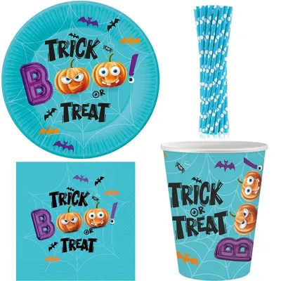 Produktbild von Halloween Partyset 68 tlg. für 12 Kinder Party Deko / Dekoration Kürbis