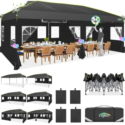 Immagine prodotto di Tenda pop-up impermeabile e resistente al freddo, dimensioni 3x6 metri, con 6 pareti laterali, colore nero