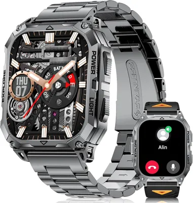 Produktbild von Smartwatch Herren Militär mit LED Taschenlampe, 900mAh/2 Armbändern Fitnessuhr, 110+ Sportmodi/Schlafmonitor/IP68