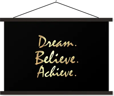 Produktbild von MuchoWow® Textilposter Zitat - Traum - Schwarz - Gold 90x60 cm mit schwarzem Rahmen - Aufhängungssatz