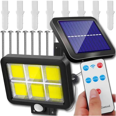 Obrázok produktu pre Solárne LED nástenné svetlo s PIR senzorom, COB, diaľkovým ovládaním, panel 5 m, IP65