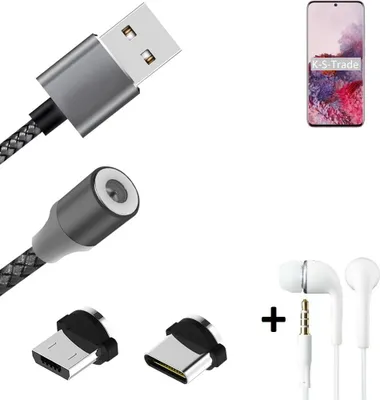 Produktbild von K-S-Trade® Hochwertiges Magnet-Lade-kabel Sync-Kabel Daten-Kabel + Kopfhörer kompatibel mit Samsung Galaxy S20 Exynos mit USB-Typ-C-Anschluss und