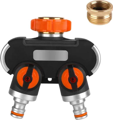 Imagen del producto de Distribuidor de agua, de doble salida, de 3/4 de pulgada y 1/2 de pulgada, para riego de jardines