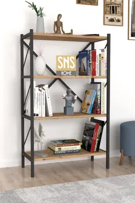 Produktbild von Standregal mit 4 Ablagen Metallgestell Holzoptik 66 x 34 x 121 cm