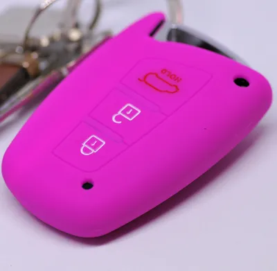 Produktbild von Auto Schlüssel Hülle Silikon Schutz Cover Pink kompatibel mit Hyundai Genesis Equus ix45 Grandeur Santa Fe Azera 3 Tasten KEYLESS SMARTKEY