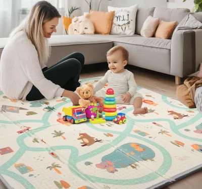 Produktbild von Krabbelmatte Baby 180x200 XXL, Faltbare Spielmatte 1,5cm Dick, Wasserdichte & Rutschfeste Baby Matte mit Tragetasche, Doppelseitige Design Spielmatte