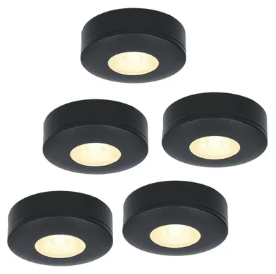 Image de HOFTRONIC - Lot de 5 spots LED plats 3W 2700K IP44 Noir