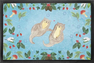 Produktbild von Mr. & Mrs. Panda Schmutzfangmatte Otter Glühweinstand 50 x 75 cm - Eisblau - Geschenk, fußmatte, Fußabtreter, Weihnachten, Fussmatte, Bodenvorleger, Schuhabstreifer
