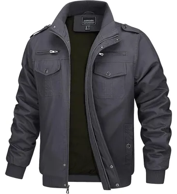 Produktbild von Übergangsjacke Herren Stehkragen Cargo Militär Outdoor Winddicht Feldjacke Grau L