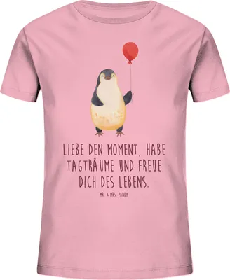 Produktbild von Mr. & Mrs. Panda Kleinkinder T-Shirt Pinguin Luftballon 9-11 Jahre (134/146) - Baumwolle Pink - Geschenk, Teenager, Kinder Mädchen, Kindershirt, Motivation, Glück, Organic