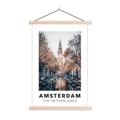 Produktbild von MuchoWow® Textilposter Amsterdam - Niederlande - Wasser 120x180 cm mit holzfarbenen Rahmen - Textil-Plakat