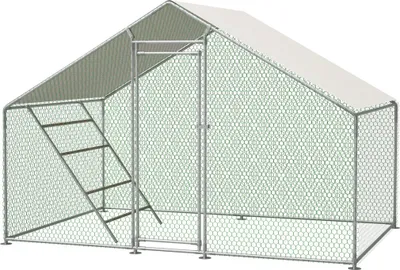 Obrázek produktu pro Kurník šedý 3x2 m s žebříkem a bezpečnostním zámkem, UV kryt, ocelové trubky 1 mm, pro slepice a drůbež