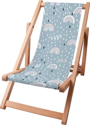 Produktbild von Dreamroots Kinder Liegestuhl klappbar Holz, bis 130 kg, Sonnenliege klappbar mit 3-stufiger Neigungsregulierung der Rückenlehne,Rainbow and Raindrop