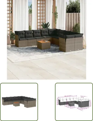 Produktbild von The Living Store 11-tlg. Garten-Sofagarnitur mit Kissen Grau Poly Rattan