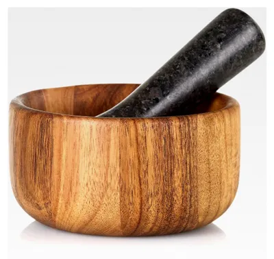 Produktbild von Mörser mit Stößel aus Akazienholz und Granit | Set für Kräuter und Gewürze | Ø 13 cm