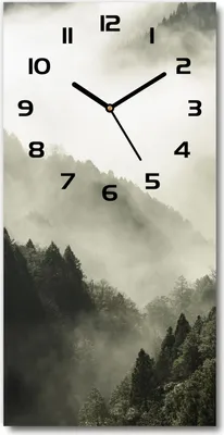 Produktbild von Wanduhr aus Glas – 30x60 cm - Glasbild - Glasuhr - Gehärtetes Glas -Nebel über dem Wald