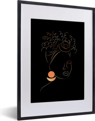 Produktbild von MuchoWow® Gerahmtes Poster Frau - Schwarz und Gold - Strichzeichnung 30x40 cm - Poster mit Schwarzem Bilderrahmen Wandposter Rahmen Foto Bilder - Wandposter Schlafzimmer