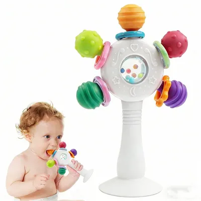 Produktbild von Baby Spielzeug Saugnapf – Weiß Rassel & Beißring ab 3 Monate Montessori