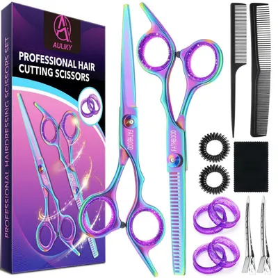 Produktbild von Friseurschere Set 14-teilig 6,7 Zoll 440C Edelstahl Haarschneideschere Effilierschere mit Tasche